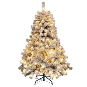4.5 Feet Pre-Lit Premium Snow Flocked Christmas Tree with 150 Lights