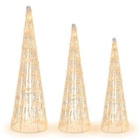 Set of 3 Pre-lit Christmas Cone Trees with Star Strings