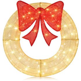 48 Inch Pre-Lit Lighted Christmas Mesh Wreath with Large Bow and 200 LED Bulbs