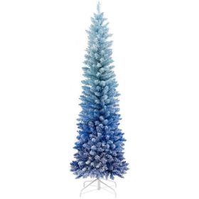 6 Feet Blue Gradient Snow Flocked Artificial Christmas Tree-Blue