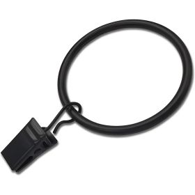 10 Pack Curtain Rings with Clips, Curtain Clip Rings Hooks, Drape Sliding Eyelet Rings - Black - 45mm