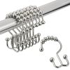 Double Shower Curtain Hooks Stainless Steel Rolling Shower Rings for Curtain Rod, Set of 12Pcs - Nickel - 12 Pieces Hooks