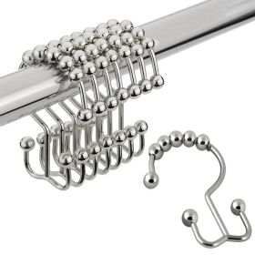 Double Shower Curtain Hooks Stainless Steel Rolling Shower Rings for Curtain Rod, Set of 12Pcs - Nickel - 12 Pieces Hooks