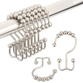 Double Shower Curtain Hooks Stainless Steel Rolling Shower Rings for Curtain Rod, Set of 12Pcs - Matte Nickel - 12 Pieces Hooks
