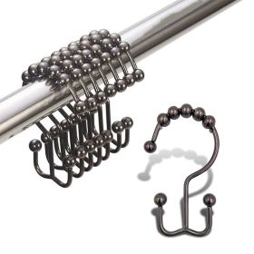 Double Shower Curtain Hooks Stainless Steel Rolling Shower Rings for Curtain Rod, Set of 12Pcs - Bronze - 12 Pieces Hooks