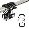 Double Shower Curtain Hooks Stainless Steel Rolling Shower Rings for Curtain Rod, Set of 12Pcs - Black - 12 Pieces Hooks