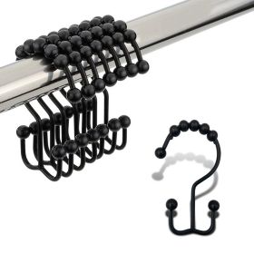 Double Shower Curtain Hooks Stainless Steel Rolling Shower Rings for Curtain Rod, Set of 12Pcs - Black - 12 Pieces Hooks