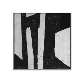 100% Handmade Abstract Oil Painting  Wall Art Modern Minimalist Black and White Canvas Home Decor For Living Room No Frame - 90x90cm