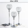 Gold/Silver Crystal Candle Holder Pillar Metal Tealight Candlestick Wedding Table Centerpiece Party Christmas Home Desktop Decor - Silver 3PCS - CN