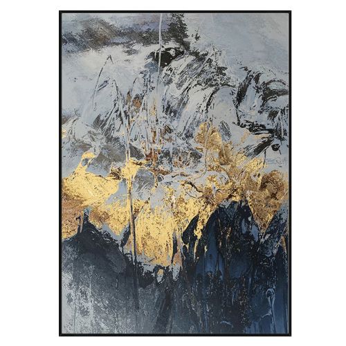 Best Art  Blue Gray Yellow Abstract Gold Foil Oil Painting Canvas Handmade Painting Home Decor Oil Painting Artwork No Frame - 60x90cm