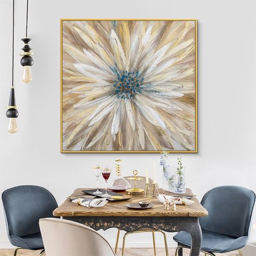 Abstract Golden White Flowers Hand Painted Oil Painting On Canvas Art Wall Pictures Painting For Living Room Home Decor Gift - 150x150cm Abstract Golden White Flowers Hand Painted Oil Painting On Canvas Art Wall Pictures Painting For Living Room Home Decor Gift - 150x150cm