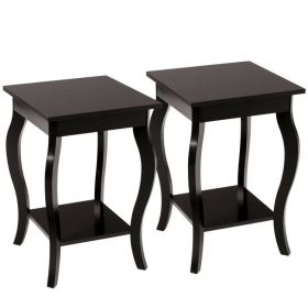 Set of 2 Side Table End Table Night Stand with Shelf - Brown
