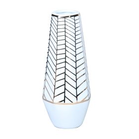 White Ceramic Vase with Gold Geometric Accent Design - Elegant and Versatile Home Decor - as Pic