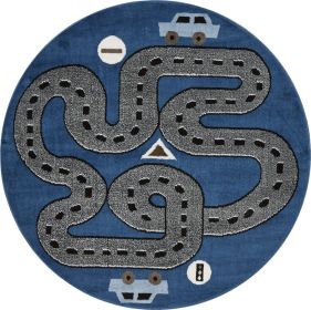 Home Decor Indoor/Outdoor Accent Rug Whimsical  Stylish Classic Pattern Design - Navy - 4'8" ROUND