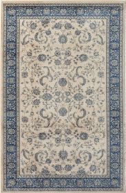Stylish Classic Pattern Design Traditional Floral Filigree Bordered Area Rug - Beige|Ivory|Blue - 5' X 7'9"