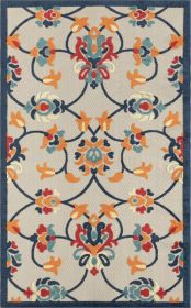Stylish Classic Pattern Design Floral Damask High-Low Indoor Outdoor Area Rug - Navy|Orange - 3'6" X 5'6"