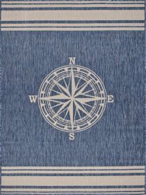 Home Decor Indoor/Outdoor Accent Rug Natural Stylish Classic Pattern Design - Navy - 5'3" X 7'0"
