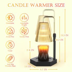 Candle Warmer Lamp Dimmable And Timer Candle Warmer Height Adjustable For Jar Scented Candles For Home Decor Amber Glass And Black Base - Black