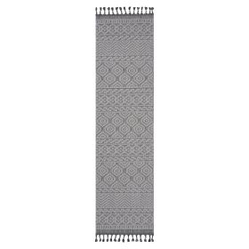 NAAR Guros Collection 2X8 Grey/White /Geometric Indoor/Outdoor Area Rug - as Pic