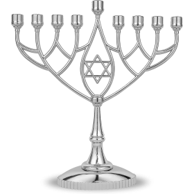 Traditional Classic Geometric Hanukkah Menorah 9" Silver Plated Chanukah Candle Minorah Fits Standard Hanukah Candles by Zion Judaica - Zion Judaica