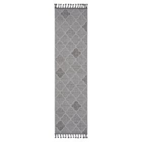 NAAR Guros Collection 2X8 White/Grey /Trellis Indoor/Outdoor Area Rug - as Pic