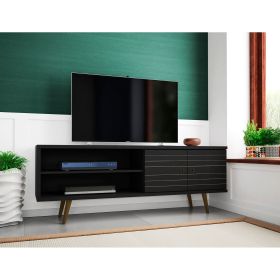 Manhattan Comfort Liberty 62.99" Mid-Century Modern TV Stand with 3 Shelves and 2 Doors in Black - Default Title