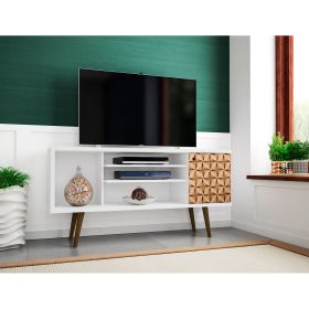 Manhattan Comfort Liberty 53.14" Mid-Century Modern TV Stand with 5 Shelves and 1 Door in White and 3D Brown Prints - Default Title
