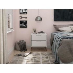 Manhattan Comfort Rockefeller 2.0 Mid-Century Modern 2-Drawer Nightstand in White - Default Title
