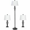 2 Table Lamps 1 Floor Lamp Set with Fabric Shades - as show