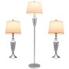 3 Piece Lamp with Set Modern Floor Lamp and 2 Table Lamps - Silver