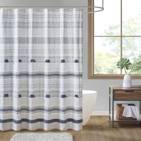 Cotton Stripe Printed Shower Curtain with Tassel - as Pic