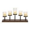 DecMode 5 Holder Brown Mango Wood Handmade Pillar Candelabra with Wood Base - DecMode