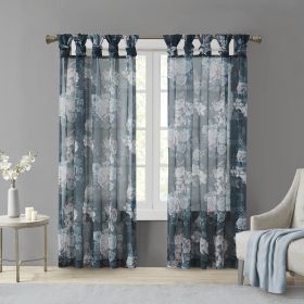 Printed Floral Twist Tab Top Voile Sheer Curtain - as Pic