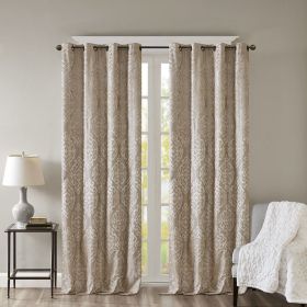 Knitted Jacquard Damask Total Blackout Grommet Top Curtain Panel Pair(2 Pcs Window Panels) - as Pic