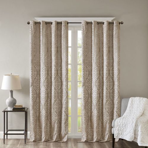 Knitted Jacquard Damask Total Blackout Grommet Top Curtain Panel Pair(2 Pcs Window Panels) - as Pic