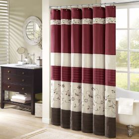Faux Silk Embroidered Floral Shower Curtain - as Pic