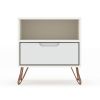 Manhattan Comfort Rockefeller 1.0 Mid-Century- Modern Nightstand with 1-Drawer in White - Default Title