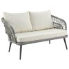 Manhattan Comfort Riviera Rope Wicker 4-Piece 4 Seater Patio Conversation Set with Cushions in Cream - Default Title