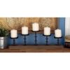DecMode 5 Holder Brown Mango Wood Handmade Pillar Candelabra with Wood Base - DecMode