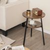 2-Tier Round End Table with Open Shelf and Triangular Metal Frame - Brown