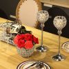 Gold/Silver Crystal Candle Holder Pillar Metal Tealight Candlestick Wedding Table Centerpiece Party Christmas Home Desktop Decor - Silver Large - CN