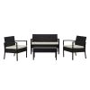 Manhattan Comfort Noli Steel Rattan 4-Piece Patio Conversation Set with Cushions in Cream - Default Title
