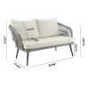 Manhattan Comfort Riviera Rope Wicker 4-Piece 4 Seater Patio Conversation Set with Cushions in Cream - Default Title