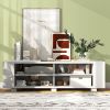 Wooden TV Stand with 8 Open Shelves for TVs up to 65 Inch Flat Screen - White