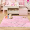Living Room Carpet Tiles Interlocking Level Loop Square Carpet Tiles Area Rugs Play Mat - Pink - 30pcs
