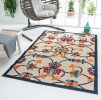 Stylish Classic Pattern Design Floral Damask High-Low Indoor Outdoor Area Rug - Navy|Orange - 7'10" X 9'10"