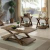 Transitional 3pc Table set Occasional Tables Living Room 1x Coffee Table And 2x End Tables Plank Style Top Antique Light Oak - as Pic
