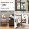 2-Tier Round End Table with Open Shelf and Triangular Metal Frame - Walnut