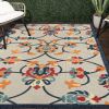 Stylish Classic Pattern Design Floral Damask High-Low Indoor Outdoor Area Rug - Navy|Orange - 7'10" X 9'10"