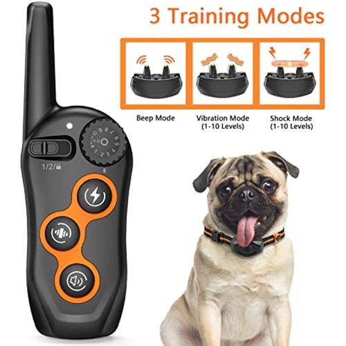 Dog Training Collar; 100% Waterproof Dog Shock Collar with Remote Range 1300ft; 3 Training Modes; Beep; Shock; Vibration; Rechargeable Electric Shock Dog Training Collar; 100% Waterproof Dog Shock Collar with Remote Range 1300ft; 3 Training Modes; Beep; Shock; Vibration; Rechargeable Electric Shock